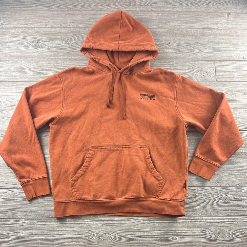Sitka Gear Mens Logo Hoodie Burnt Orange Rust Pullover Sweatshirt Large 1086